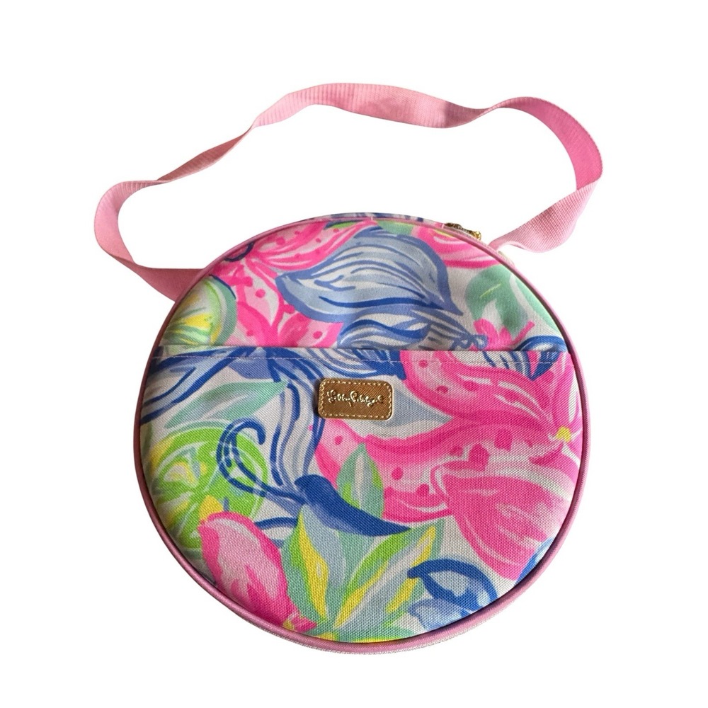 Lily Pulitzer Havana Cocktail Picnic Bag Tropical Print Pink Strap Logo Tags